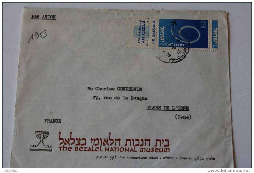 1959 >11 ANS APRES CREATION ETAT ISRAEL >LETTRE TAB > JERUSALEM YEROUCHALAIM BELAZEL  DOAR POSTES  ISRAEL > FLERS FRANCE - Cartas & Documentos