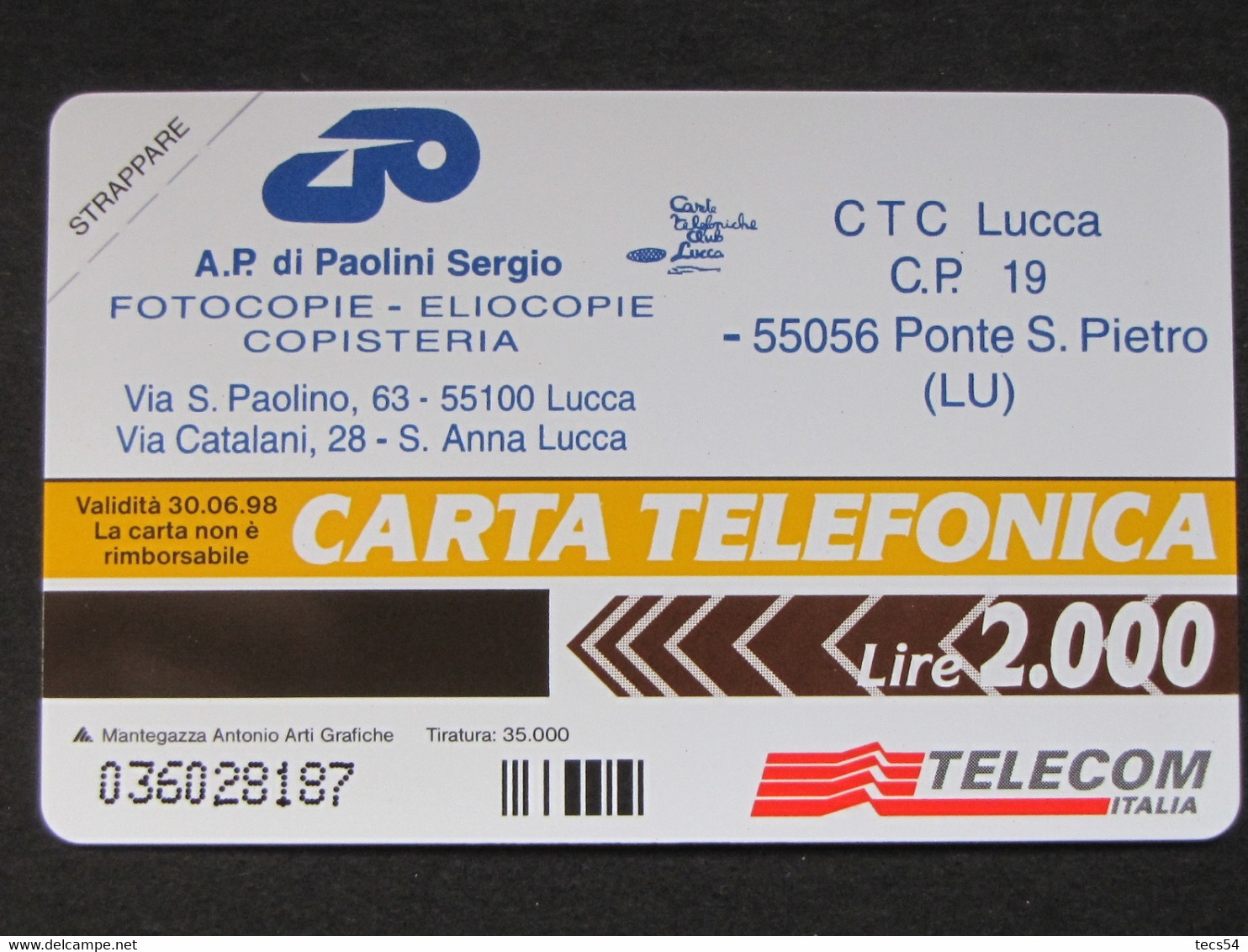 ITALIA TELECOM - 3398 C&C 301 GOLDEN - PRIVATE PUBBLICHE - CTC LUCCA - NUOVA - Private-Omaggi