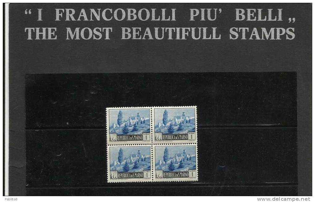 SAN MARINO 1949 PAESAGGI L.1 MNH QUARTINA - Neufs