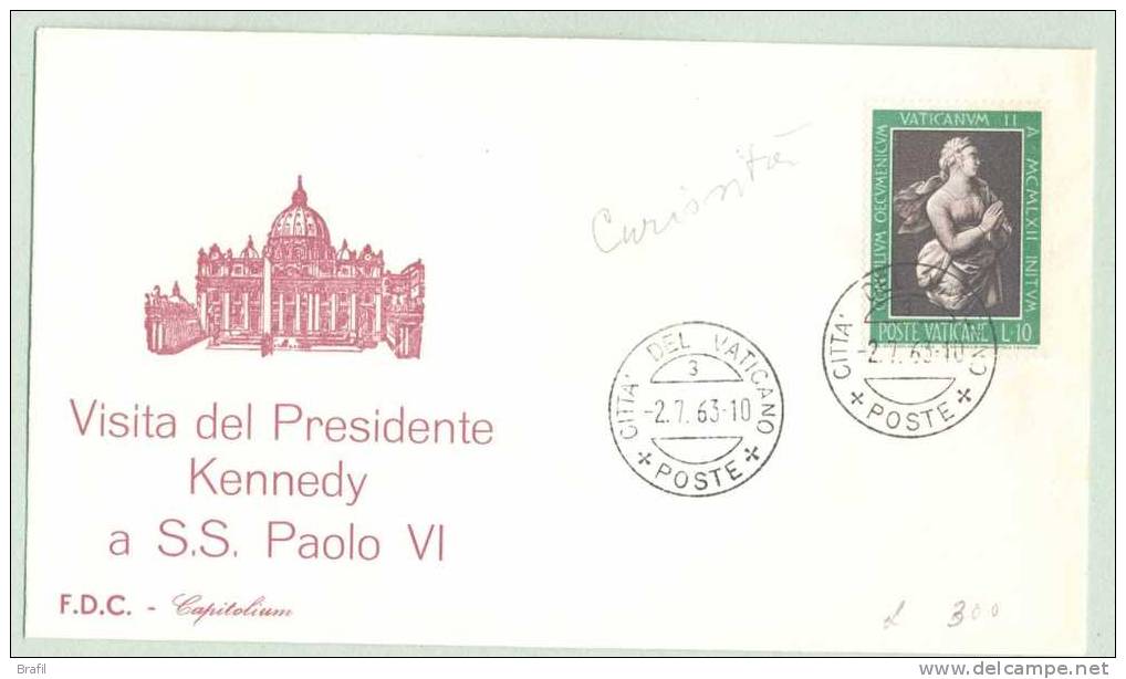 1963 Vaticano Busta Commemorativa Della Visita Del Presidente USA Kennedy In Vaticano - Varietà E Curiosità