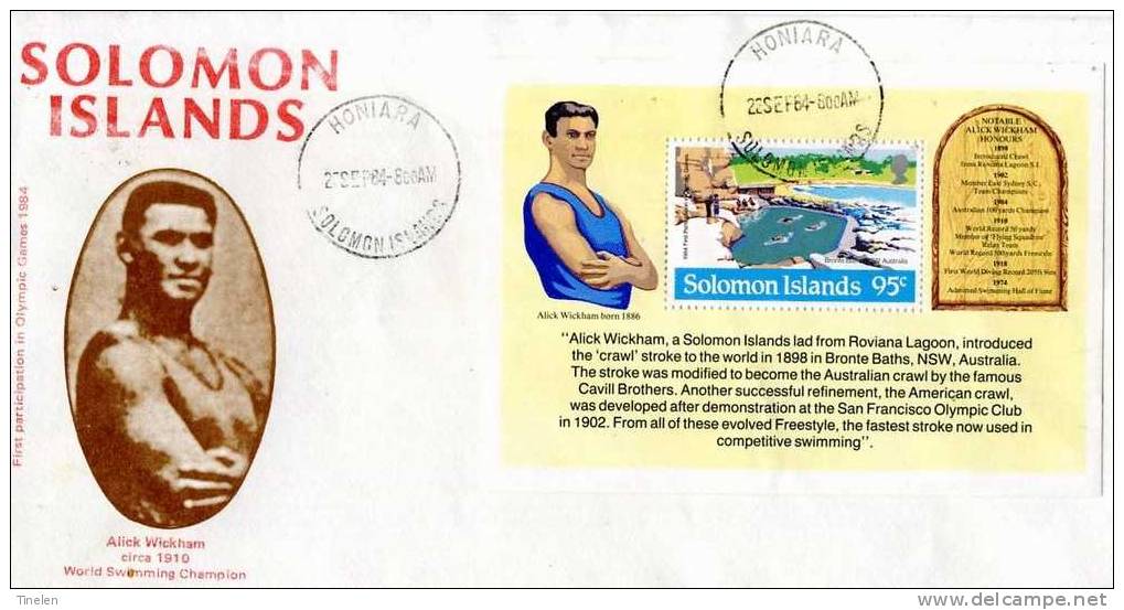 SALOMON ISLANDS - 22 9 1974 MAXI  FDC ALIK WICKHAM ( INTRODUTTORE CRAWL NEL NUOTO) - Swimming