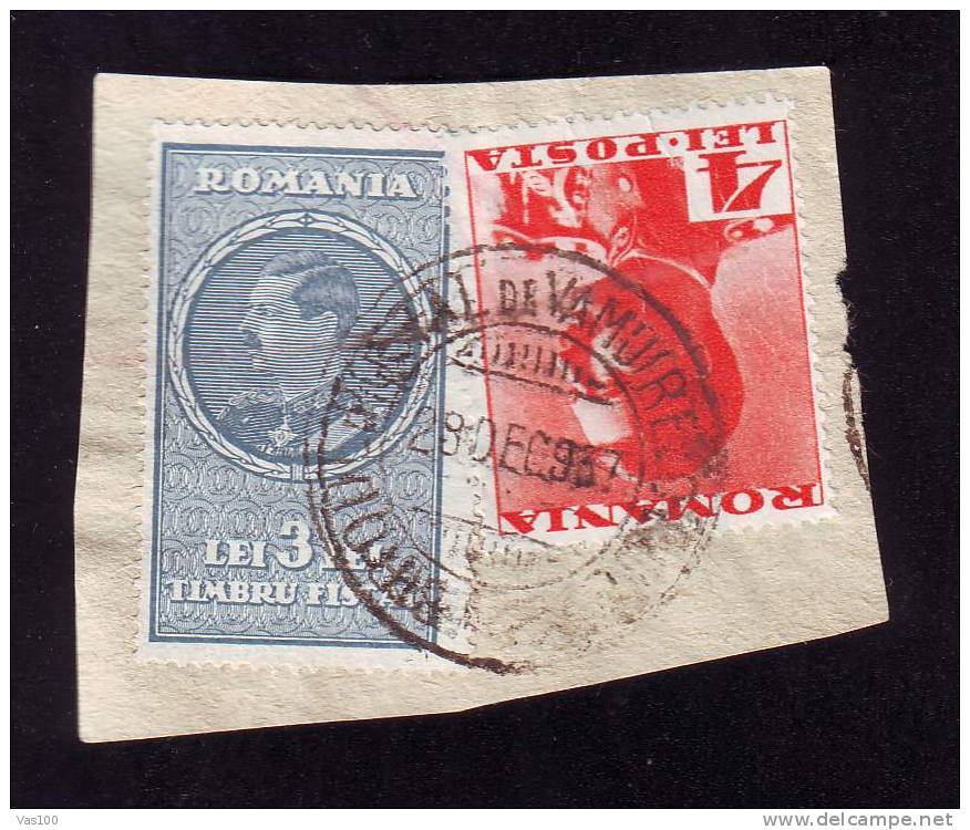 Romania 1937  Fiscaux Revenue Stamp,MIXT,on Piece! - Fiscales