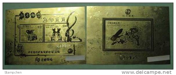Gold Foil 2011 Chinese New Year Zodiac S/s & Stamps- Rabbit Hare (Taipei) Unusual - Lapins