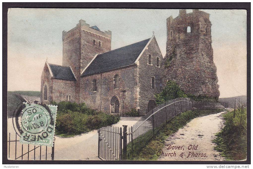 United Kingdom PPC England Dover, Old Church & Pharos Frontside Stamp Maximum Card Deluxe DOVER 1908 To Belgium - Dover