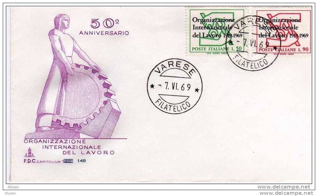 Italie: 1969 Très Belle Fdc, OIT, Belle Illutration, Oblitération Varese - IAO