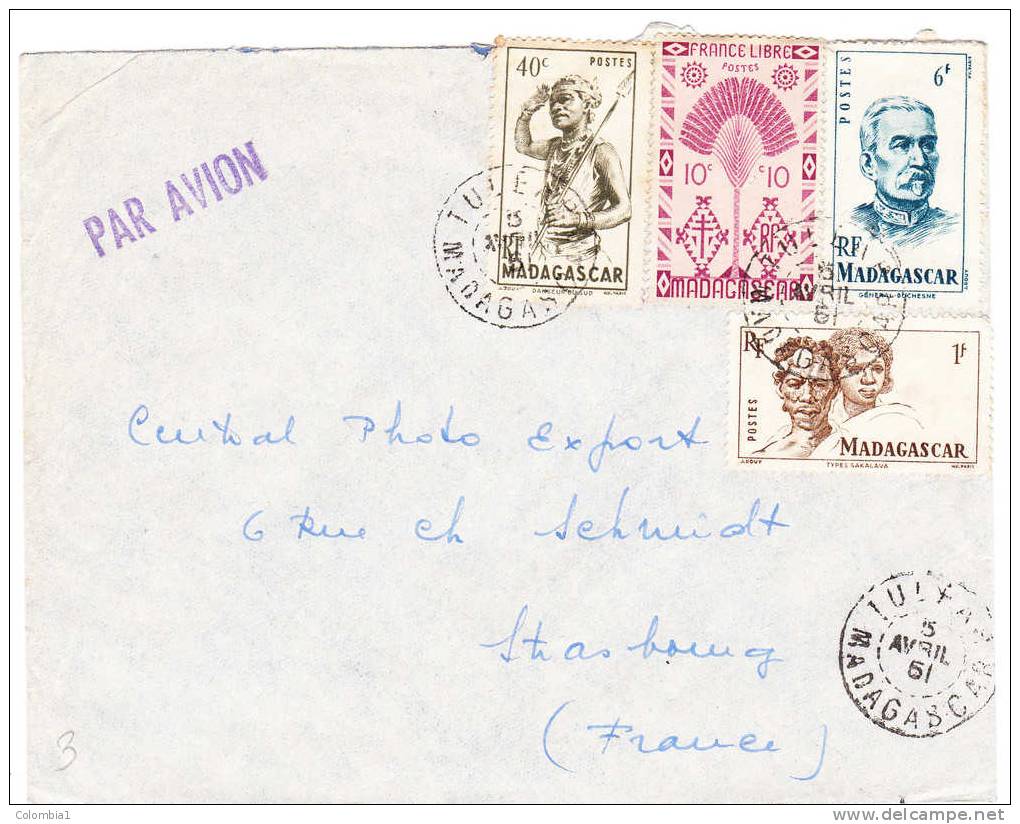 MADAGASCAR Lettrede TULEAR Du 5 Avril 1951 Pour Strasbourg - Covers & Documents
