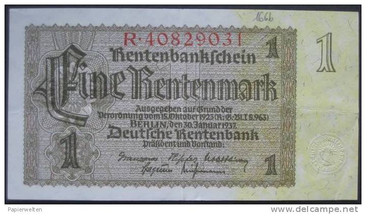 1 Rentenmark 1937 (WPM 173b) 30.1.1937 - 1 Rentenmark