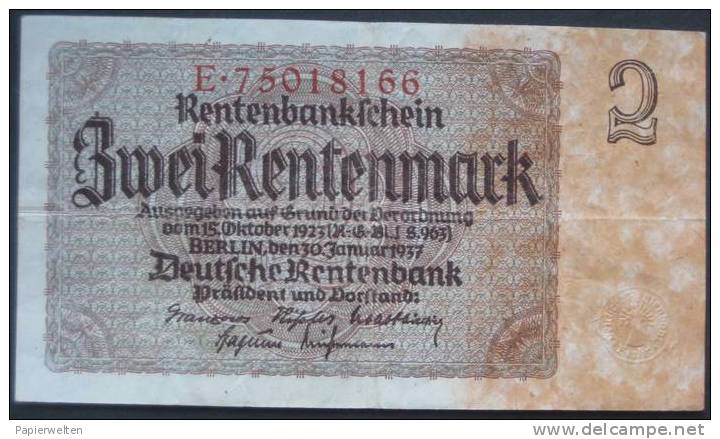 2 Rentenmark 1937 (WPM 174b) 30.1.1937 - 2 Rentenmark