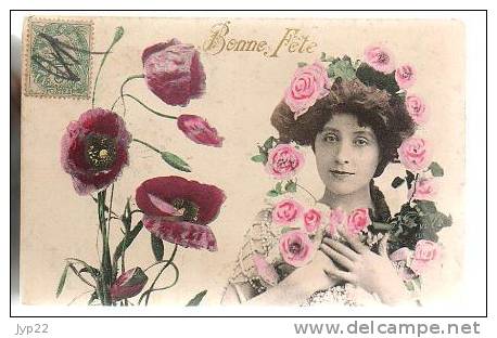 Jolie CP Ancienne Bonne Fête - Femme Fleurs - Pour Mlle Lebas Paimpol - Sonstige & Ohne Zuordnung