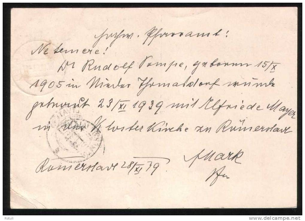 Ostsudetenland - East Sudeten - Postkarte  Postal Stationary Römerstadt To Nieder-Thomasdorf (Bezirk Freiwaldau) 1939 - Occupation 1938-45