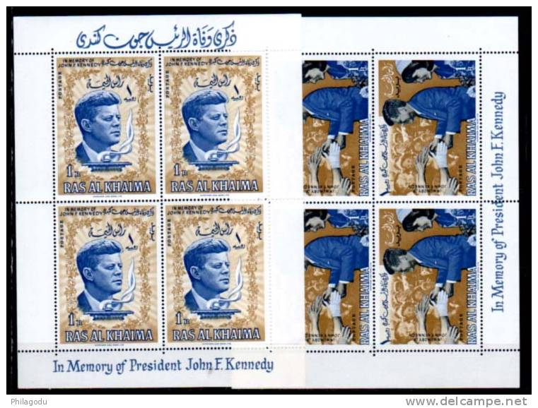 Mort Du Président J.F.Kennedy, Blocs 1 Et 3 ** Neuf Mint N.H. - Ras Al-Khaimah