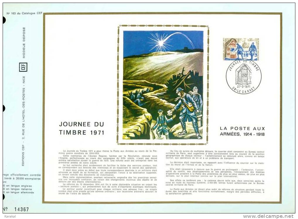 France Document CEF 163 FDC 1971 La Poste Aux Armées WWI - WW1