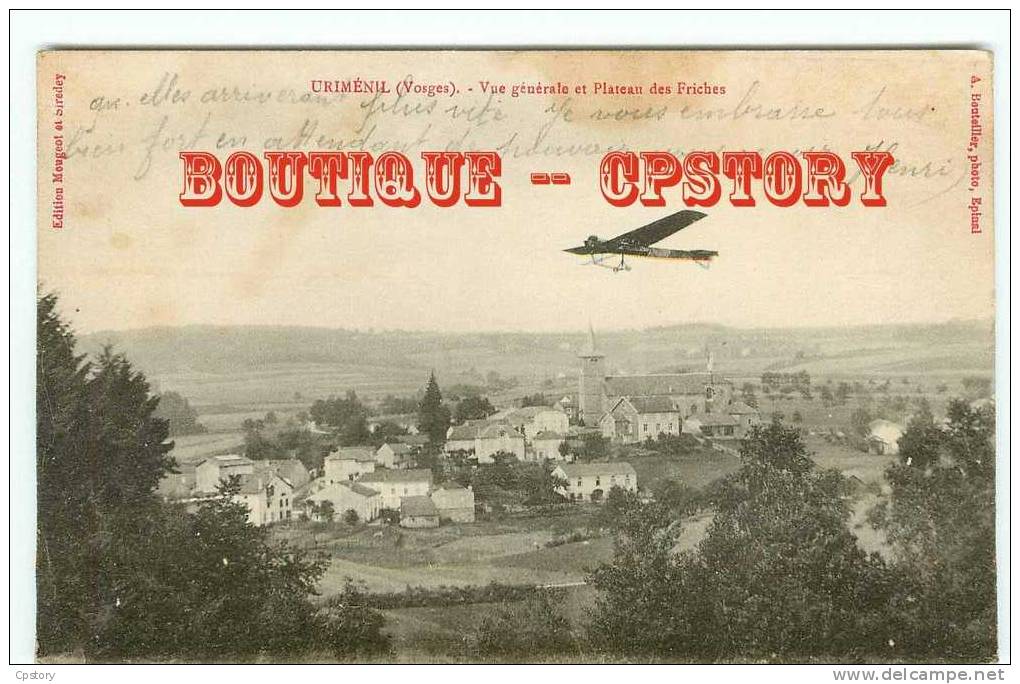 88 - URIMENIL - Vue Générale Et Plateau Des Friches - Aéroplane Aviation - Dos Scané - Urimenil