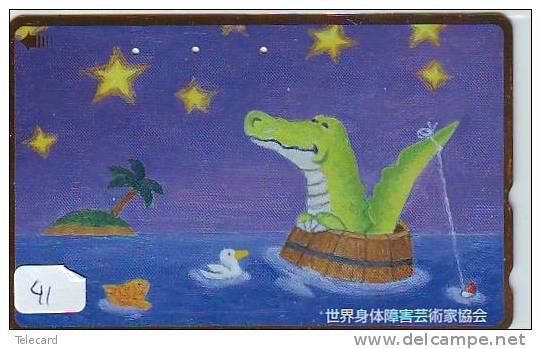 Télécarte JAPON *  KROKODIL Crocodile (41) Animal * REPTILE * PHONECARD JAPAN * - Krokodillen En Alligators