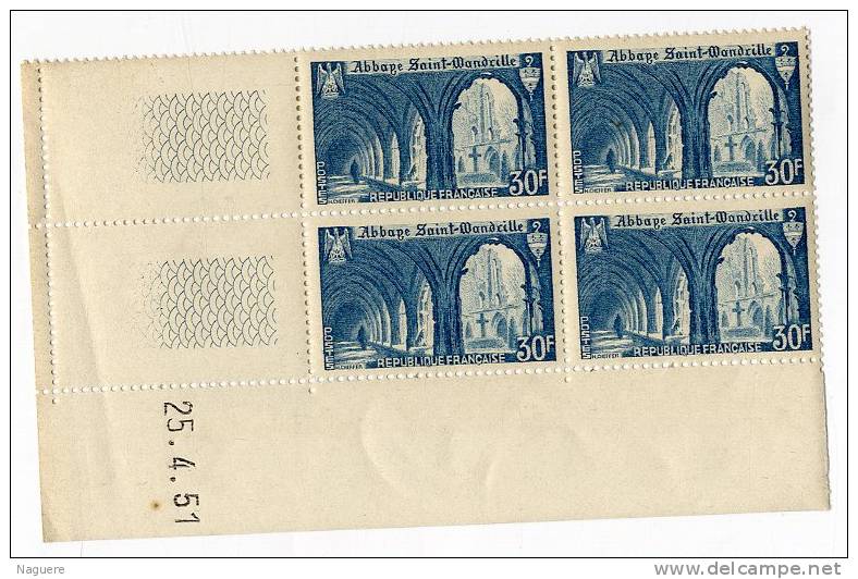 ABBAYE DE ST WANDRILLE   N° 888   Y & T  -  COINS DATES   25 4 51  -  SANS TRACE DE CHARNIERE - 1950-1959