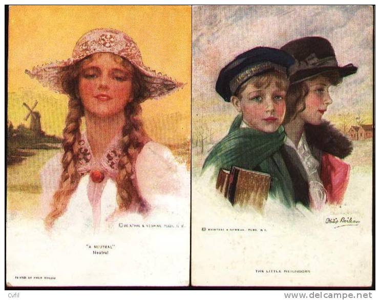 TWO COLOURED POSTAL CARDS Ca 1925 - Illustrations By Philip Boileau - Boileau, Philip