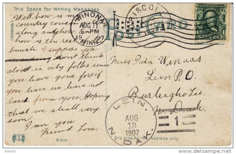 Winona MN Levee Park, Lein ND North Dakota DPO-2 Doane Postmark Receiving Cancel On 1900s Vintage Postcard - Autres & Non Classés