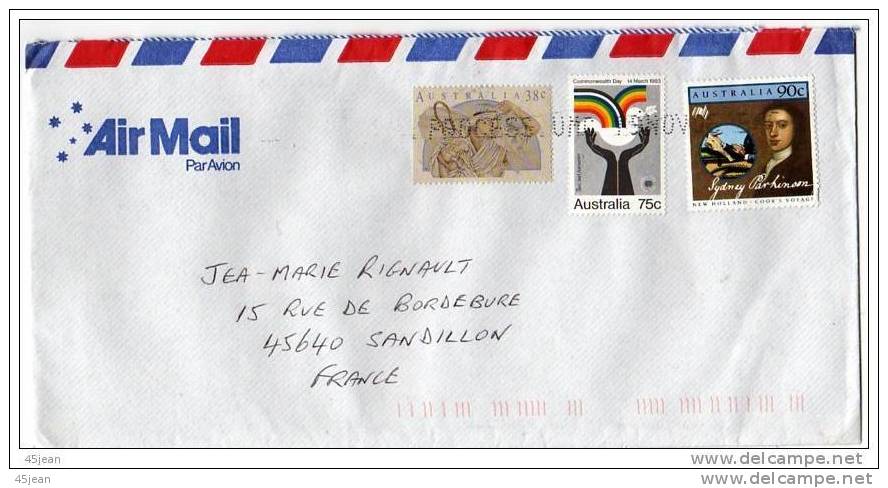 Australie: Lettre Vers La France Avec Timbres Sydey Parkinson, Journée Du Commonwealth - Storia Postale