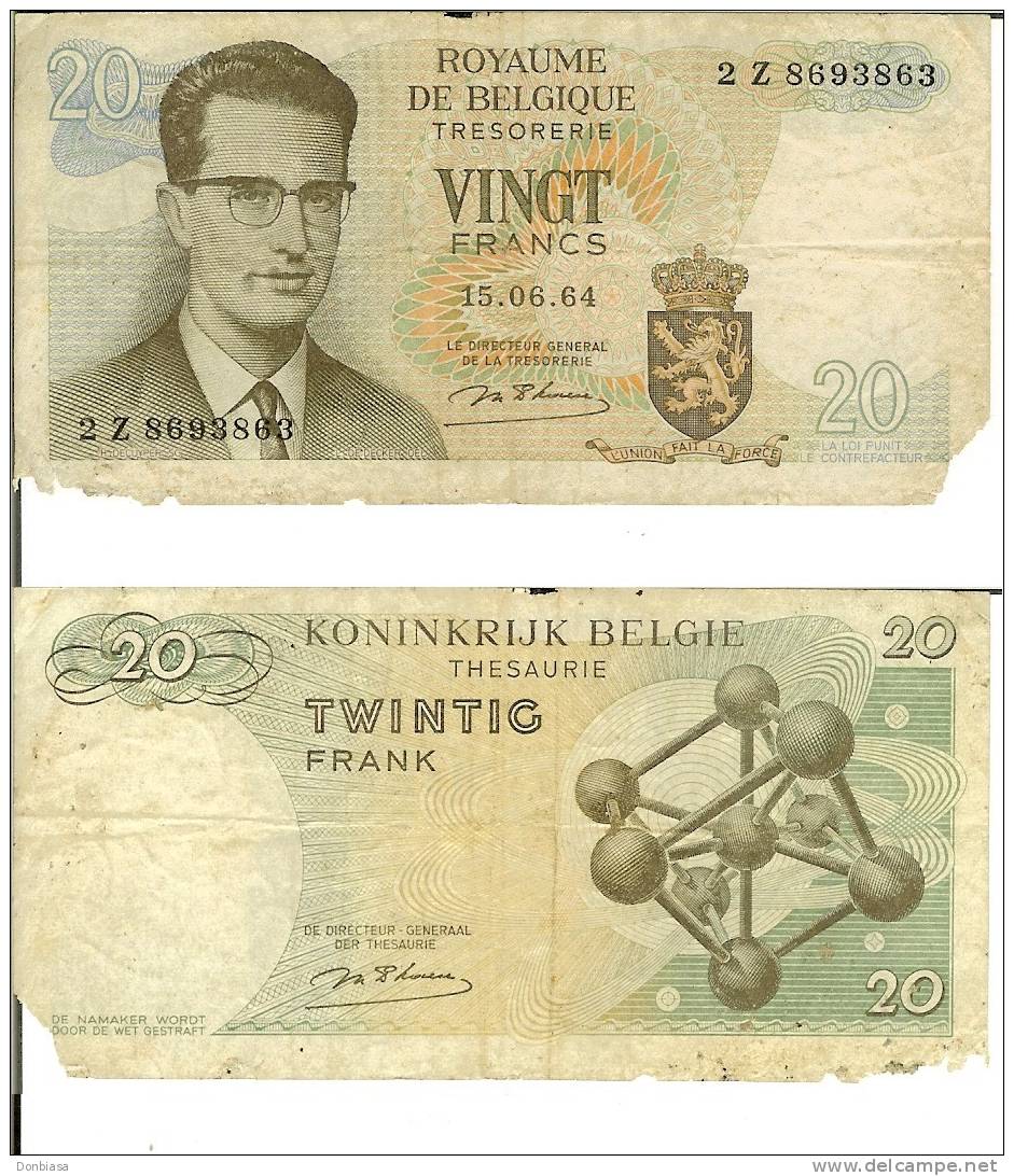 Belgio - Belgique - Belgie: 20 Franchi - Francs - Frank 15/06/1964 - Sonstige & Ohne Zuordnung