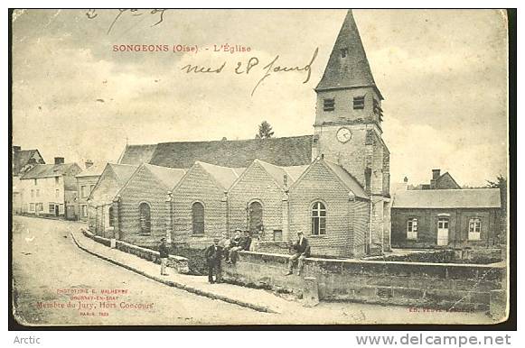 SONGEONS    L´Eglise Surcharche En Rouge Coin Gauche :  Phototype Malherbe Gournay En Bray - Songeons