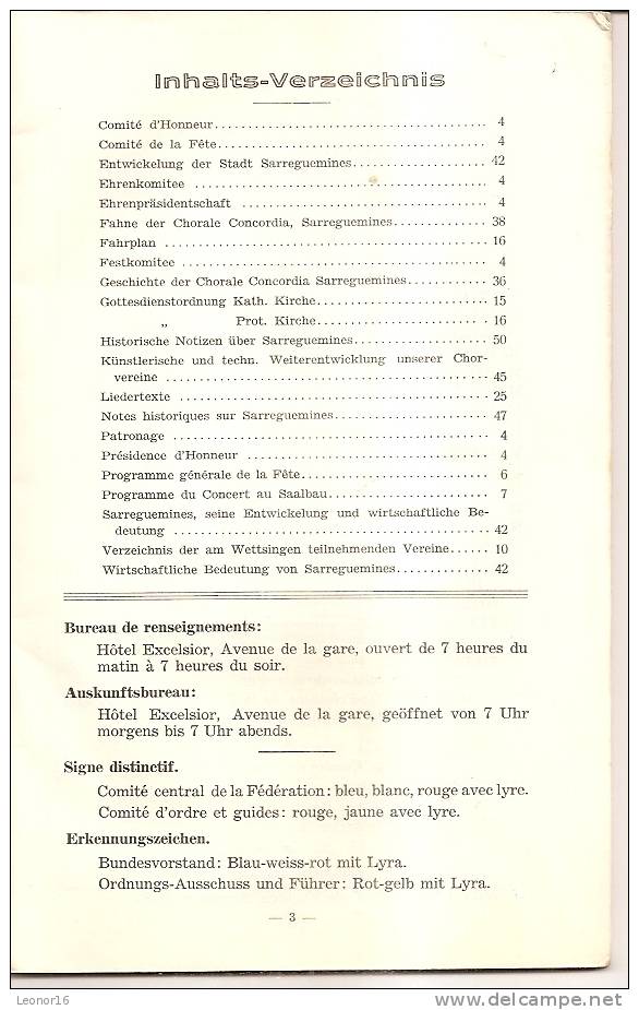 SARREGUEMINES  -  Fascicule De 66 Pages* SOCIETE CHORALE CONCORDIA * Organisatrice De "LA FÊTE FEDERALE  DU 31 MAI 1931" - Lorraine - Vosges