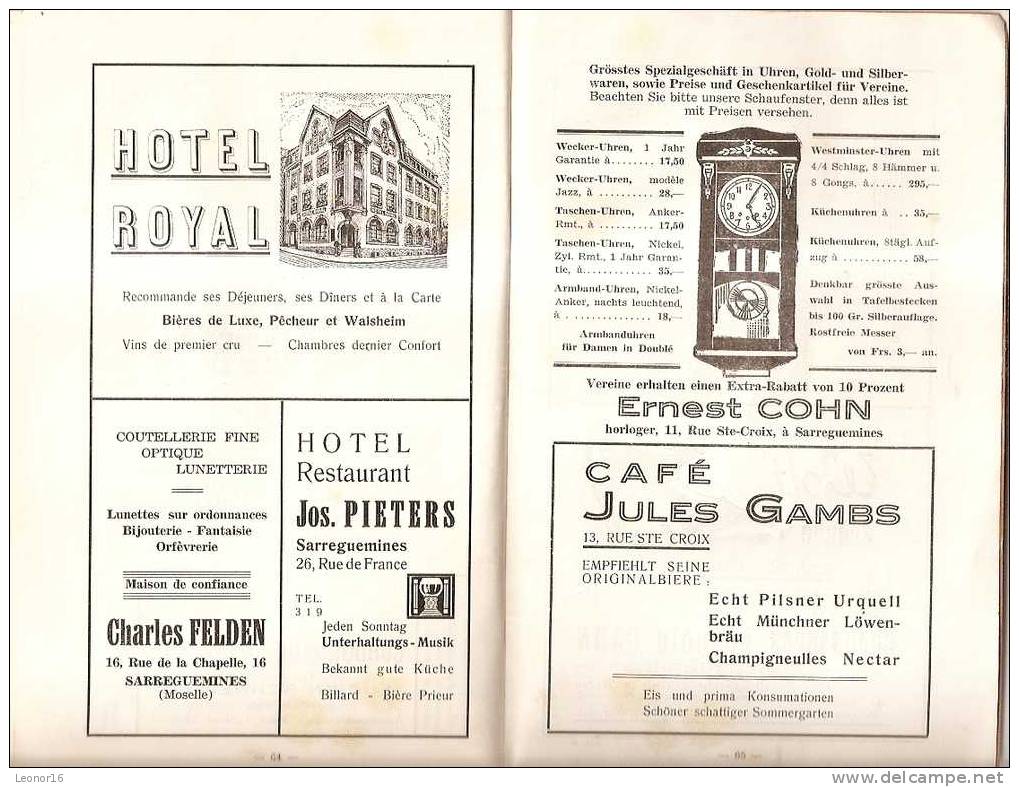 SARREGUEMINES  -  Fascicule de 66 Pages* SOCIETE CHORALE CONCORDIA * Organisatrice de "LA FÊTE FEDERALE  DU 31 MAI 1931"