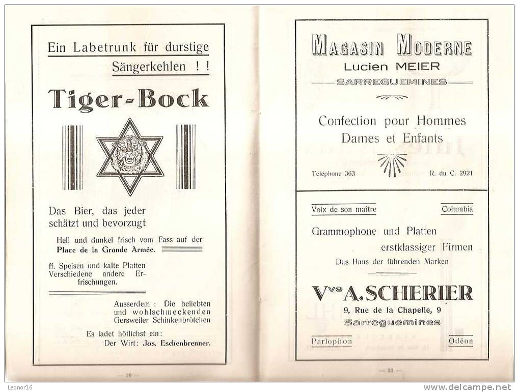 SARREGUEMINES  -  Fascicule de 66 Pages* SOCIETE CHORALE CONCORDIA * Organisatrice de "LA FÊTE FEDERALE  DU 31 MAI 1931"