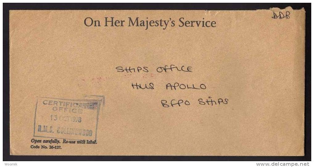 OHMS ~ Rubber Stamped HMS COLLINGWOOD ~ 1978 - Ships