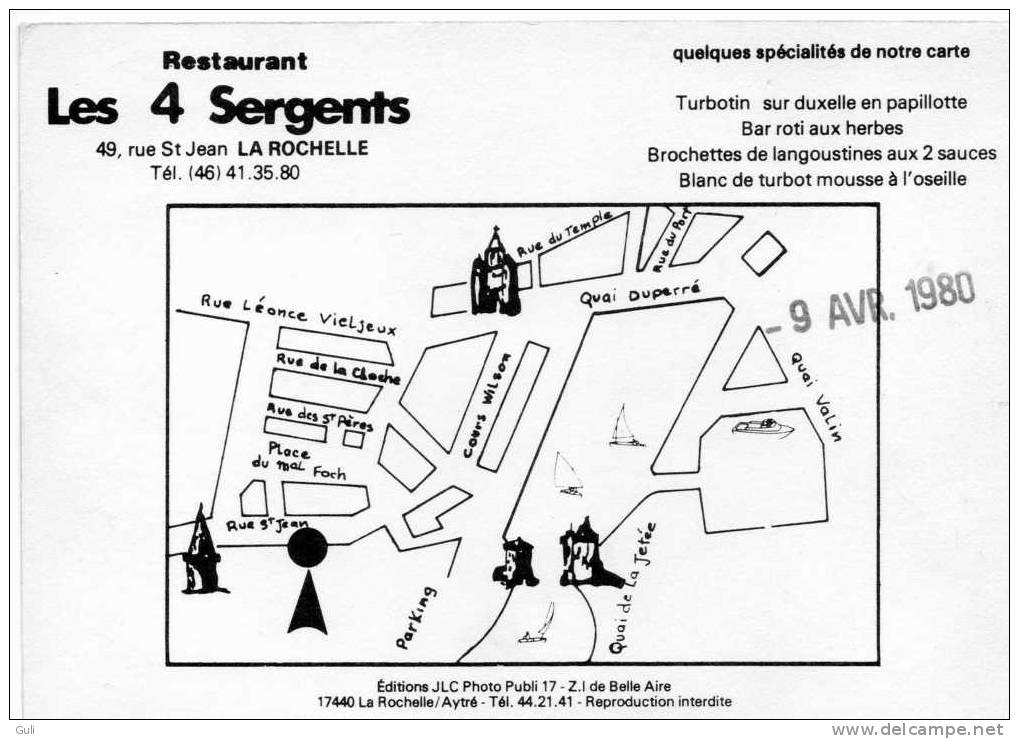 CARTE VISITE - Restaurant Les 4 SERGENTS  ( Multi Vues Année 1980 ) 17000 La Rochelle*PRIX FIXE - Cartes De Visite