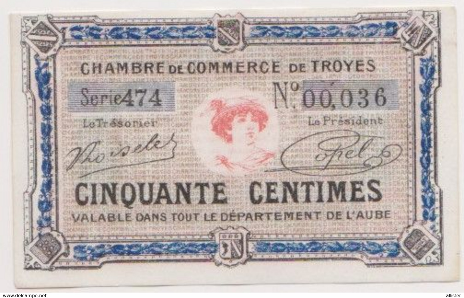 Billet Chambre De Commerce De Troyes 50 Centimes ( état Neuf ) {S37-22} - Chambre De Commerce