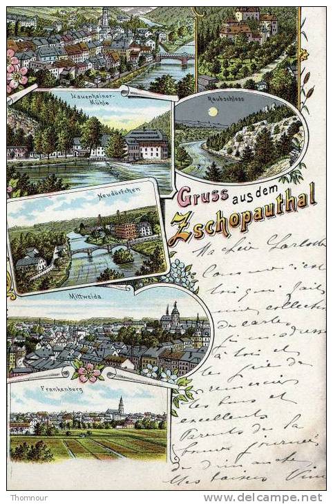 GRUSS  Aus  Dem ZSCHOPAUTHAL -  7 VUES : Waldheim -Neudörfchen-Frankenberg- Lauenhainer Mühle ....  - 1899 - TOP  TOP- - Frankenberg