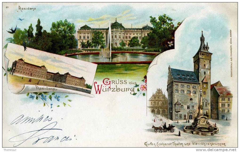 GRUSS Aus WÜRZBURG  - 1902 - 3  VUES  -  TRES BELLE CARTE PRECURSEUR - - Wuerzburg