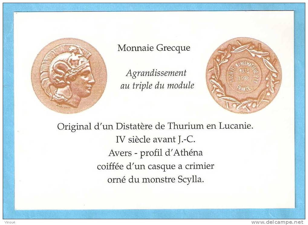 CP-Monnaie Grecque - Original D'un Distatère De Thurium En Lucanie-Avers-Profil D'athéna Coiffée D'un Casque à Crimier - Münzen (Abb.)