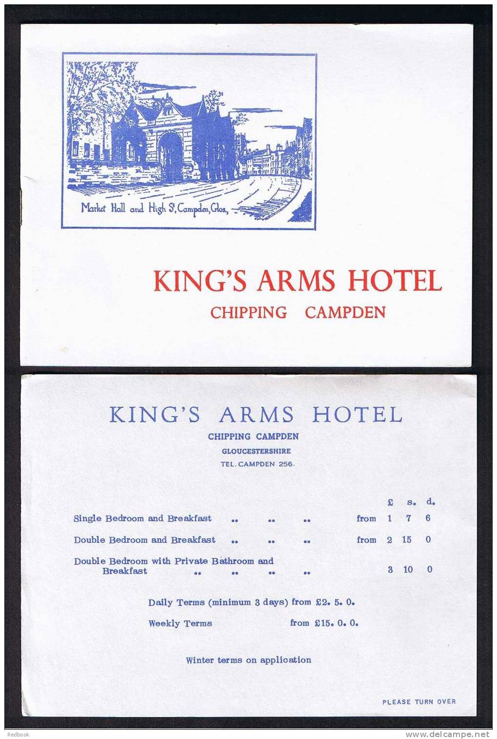 RB 662 - The Kings Arms Hotel Chipping Campden Gloucestershire  Advertising Booklet & Price List - Advertising