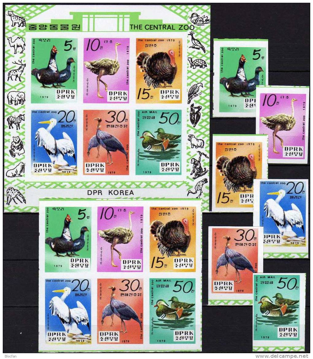 WWF 1979 Korea 1905/0B,6-ZD+Kleinbogen ** 48€ Vögel Imperforiert Zoovögel M/s Fauna Birds Ss Hoja Bloc Sheetlet Bf Corea - Collections, Lots & Series