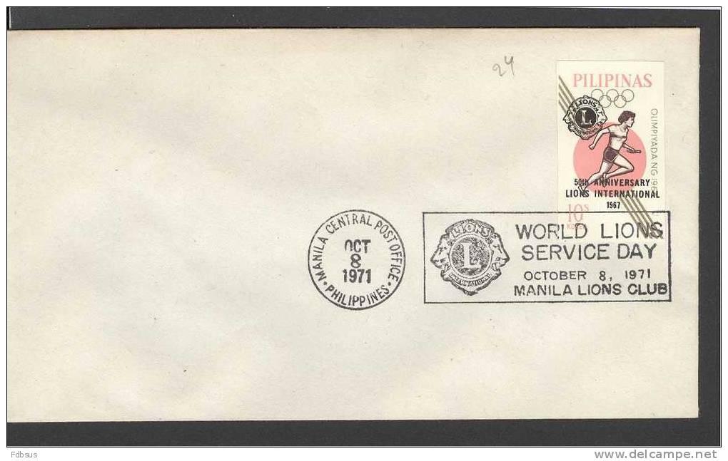 1971 - MI 819 NON DENTELE ON ENVELOPPE - WORLD LIONS SERVICE DAY - MANILA CENTRAL POST OFFICE - OLYMPIADE 1964 - 50TH AN - Philippines