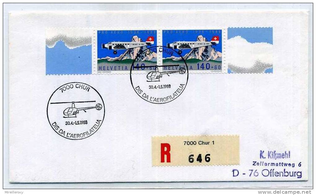 LETTRE RECOMMANDEE / CHUR SUISSE / AEROFILATELIA 1988 / HELICOPTERE - Helicopters