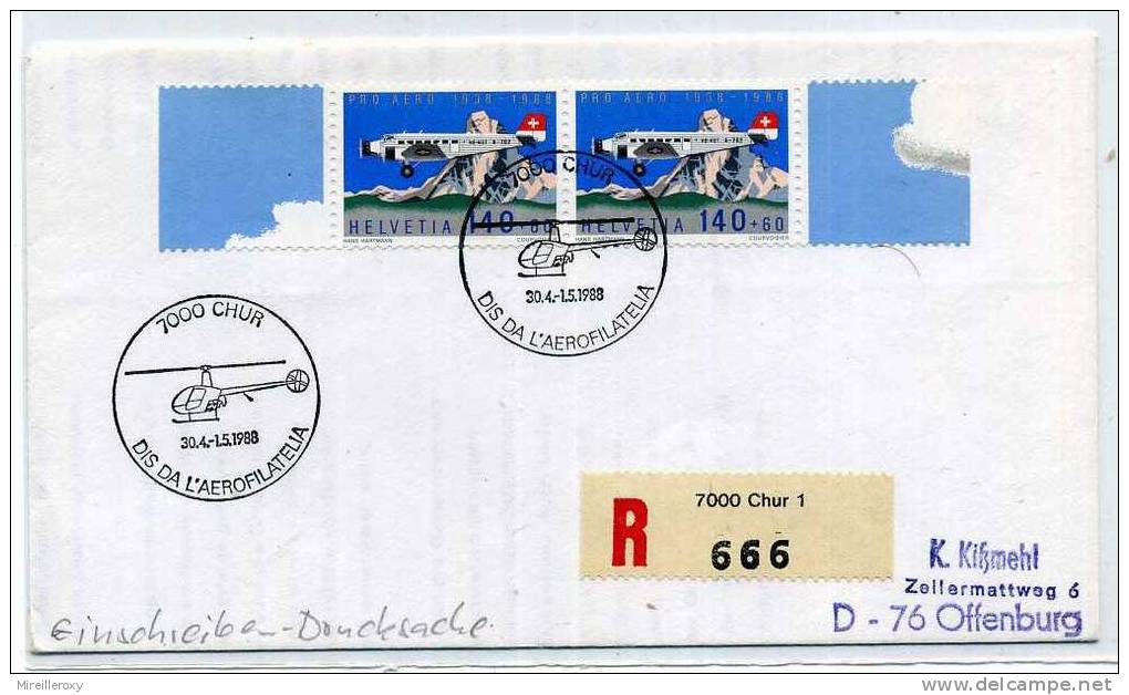 LETTRE RECOMMANDEE / CHUR SUISSE / AEROFILATELIA 1988 / HELICOPTERE - Helicópteros