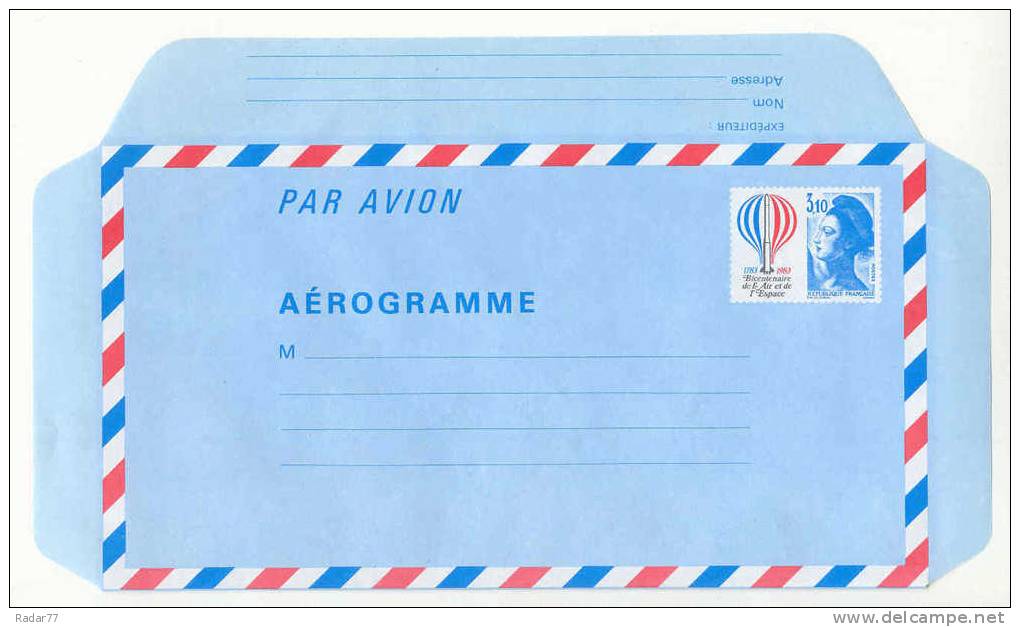 Aérogramme N°1010 Bicentenaire De L'Air Et De L'Espace Neuf** - Aerogrammi