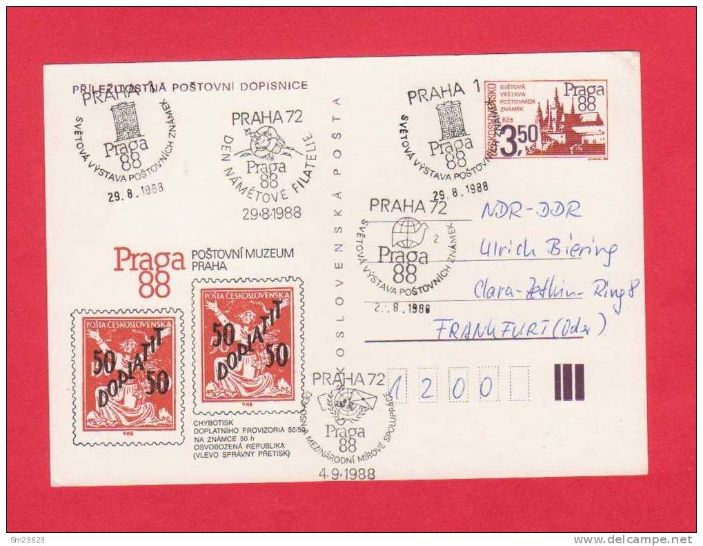 Tschechoslowakei 1988 , (06) Postkarte / Ganzsache - Praga 88 SS - - Cartoline Postali