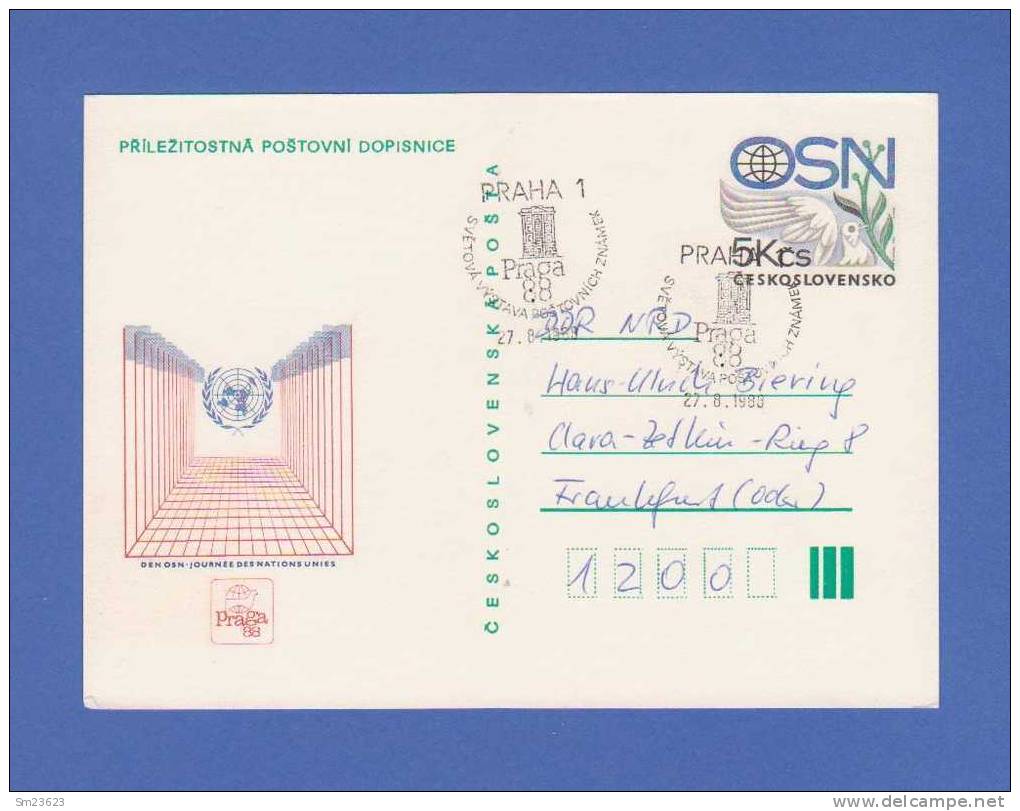 Tschechoslowakei 1988 , (07) Postkarte / Ganzsache - Praga 88 SS - - Postales