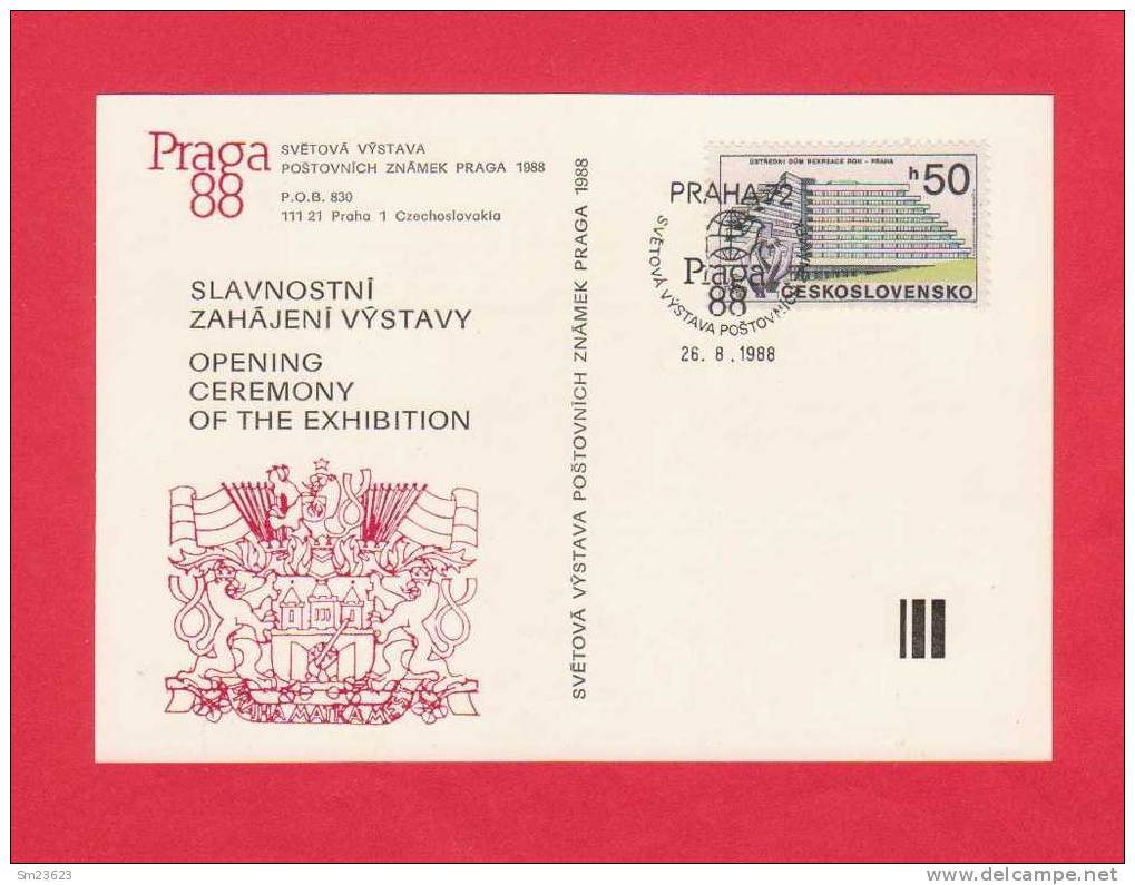 Tschechoslowakei 1988 , (16) Postkarte  - Praga 88 SS - - Cartes Postales