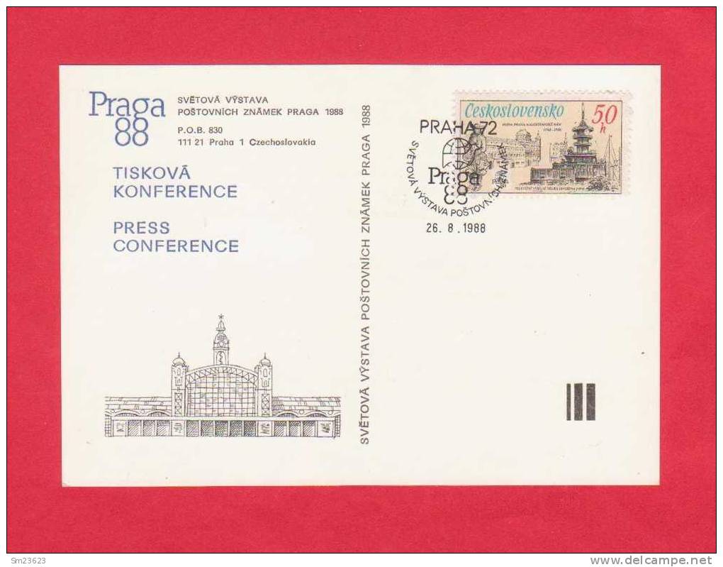 Tschechoslowakei 1988 , (18) Postkarte  - Praga 88 SS - - Ansichtskarten
