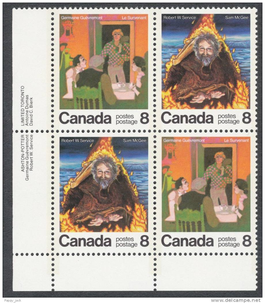 1976 Canada Sc. # 695, 696 Se-Tenant Block, Canadian Authors,  Lower Left Inscription Block Of 4 MNH - Hojas Bloque