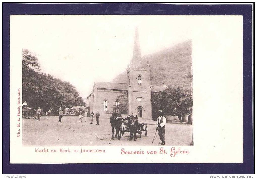 &#9829; CPA SOUVENIR VAN ST.HELENA Markt En Kerk In Jamestown St Helena Undivided Back UITG M A FRANK ROTTERDAM - Sainte-Hélène