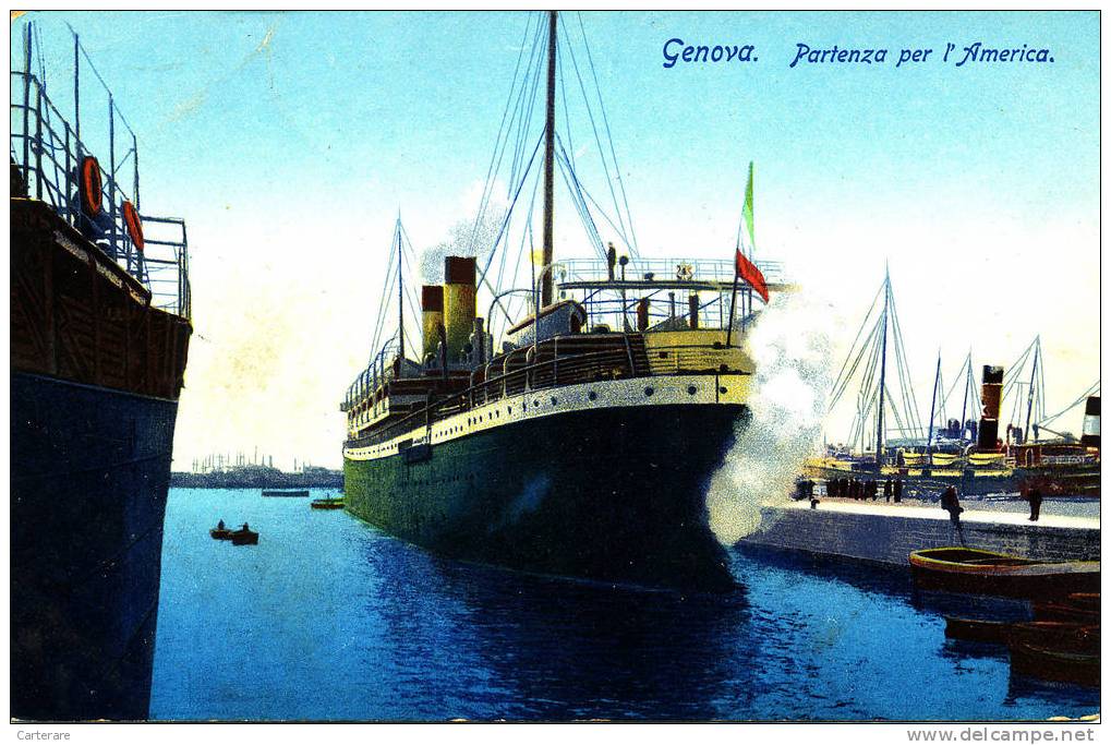 Cpa,italie Genova,partenza Per L´america,en 1911 Rare,italia,bateau - Paquebots