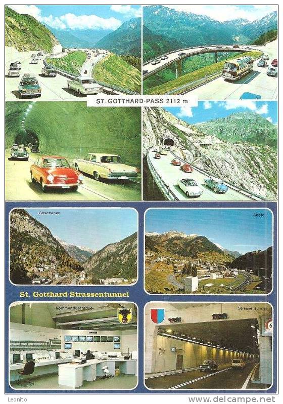 Pass St. Gotthardpass Strassentunnel Und Pass Viele Oldtimer 2 Ansichtskarten Ab 1971 - Sent