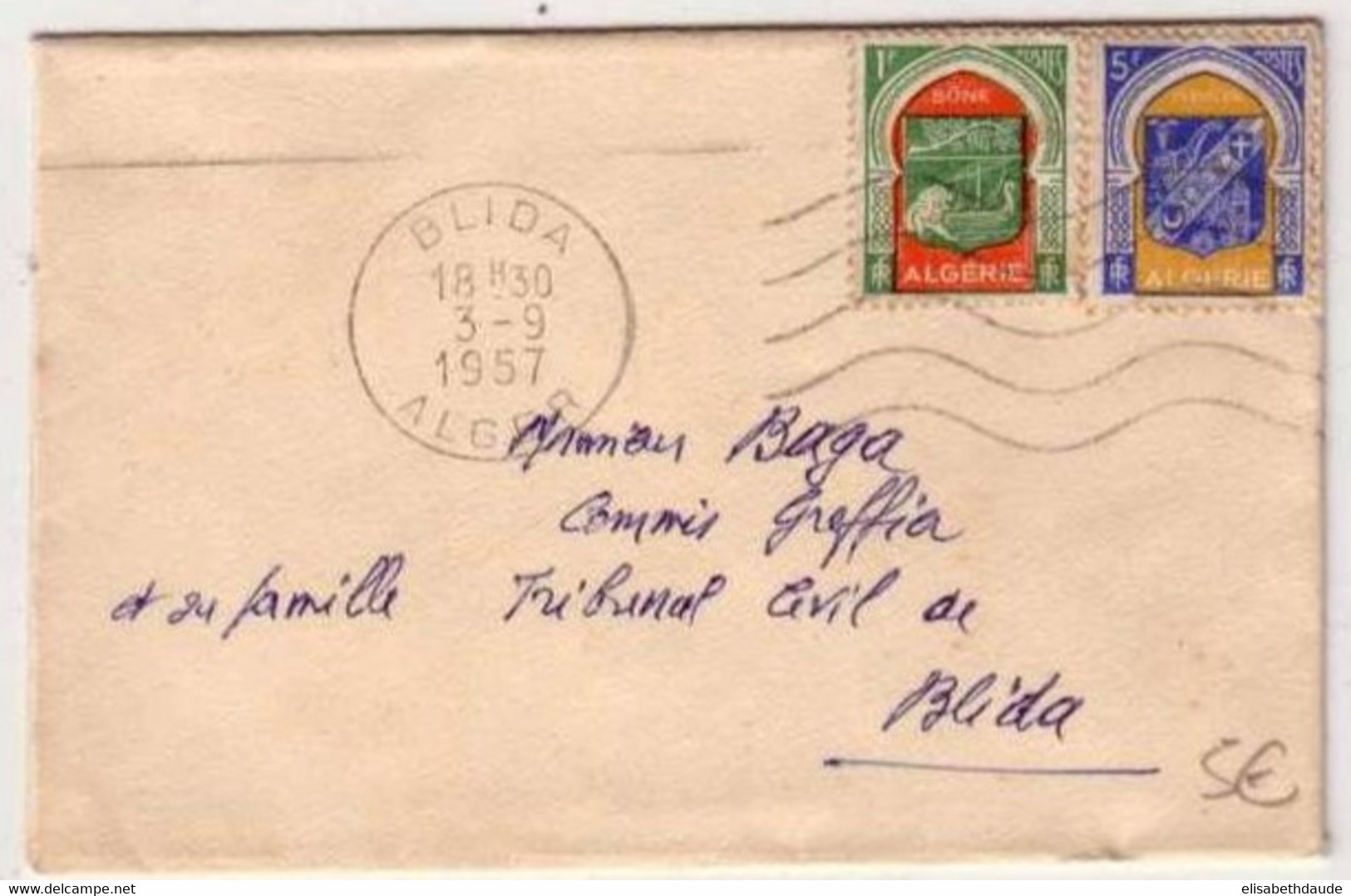 ALGERIE - TYPE ARMOIRIES - 1957 - Yvert N°337C+337 Sur LETTRE De BLIDA - Cartas & Documentos