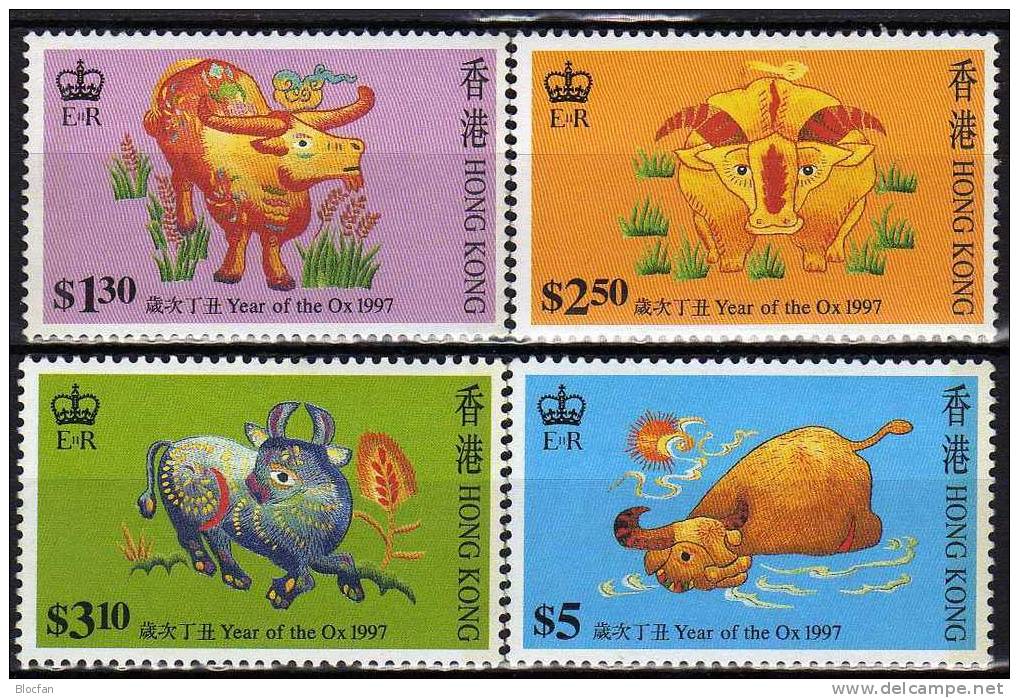 Neujahr Chinesisches Jahr Des Ochsen Stickerei Hongkong 785/8 **/o 9€ New Year Ox 1997 Embroidery Toys Sets Of HONG KONG - Usati