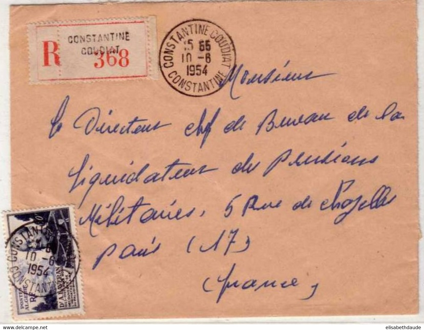 ALGERIE - 1954 - YVERT N°306 Seul Sur LETTRE RECOMMANDEE De CONSTANTINE COUDIAT Pour PARIS - Briefe U. Dokumente
